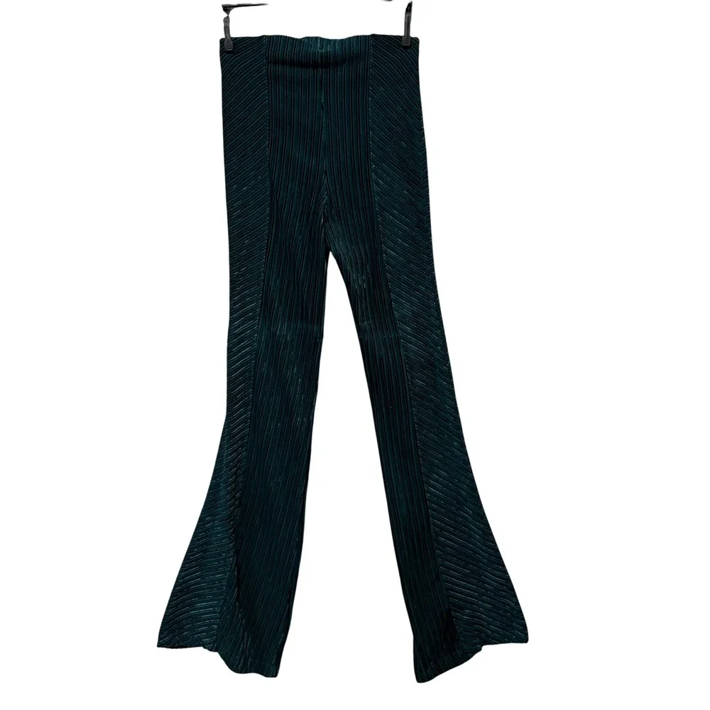 Free People Penny Pull On Velvet Flare Pants Womens XS Green Ribbed Bell Bottoms